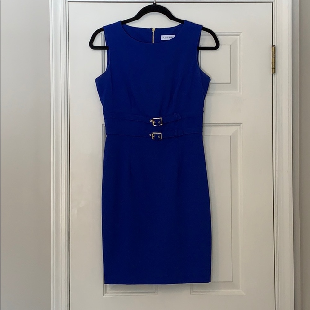 Calvin Klein pencil dress with gold buckle detail